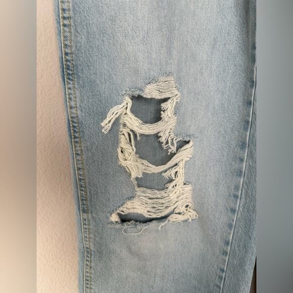 FREE PEOPLE Womens Extreme Wide Leg Light Wash Distressed Denim Jeans Size 25 - Picture 4 of 12